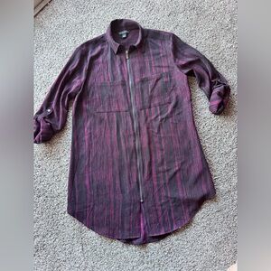 Rock & Republic Black and Purple Striped Zip Shirt Jacket